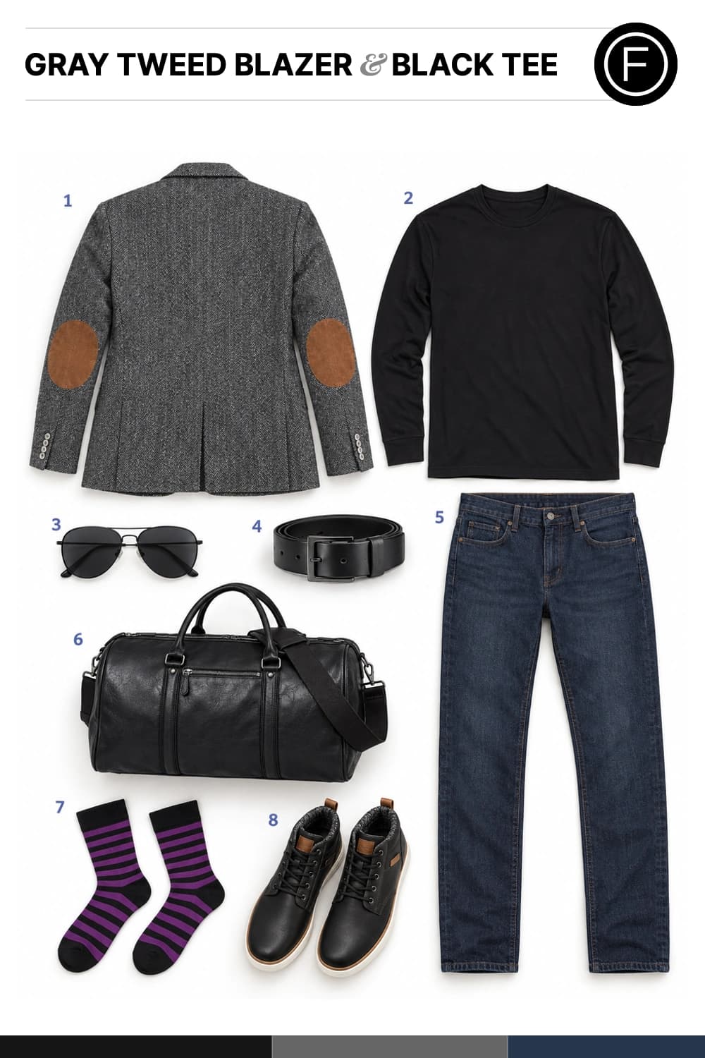 Zac Efron’s Gray Tweed Blazer & Black Tee Outfit