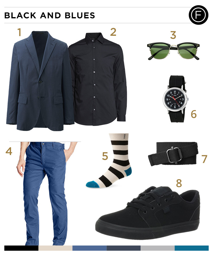 Robert Pattinson’s Black and Blue Getup
